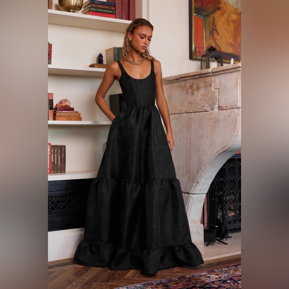 The Avery Dress in Black Windsor Brocde
